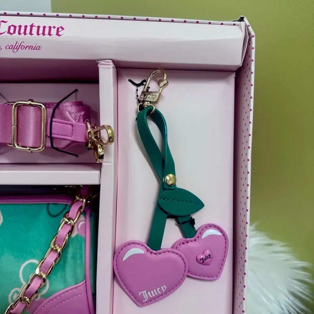 Juicy Couture Heritage Cherry Barrel Bag Gift Set Green Charm Mini Crossbody